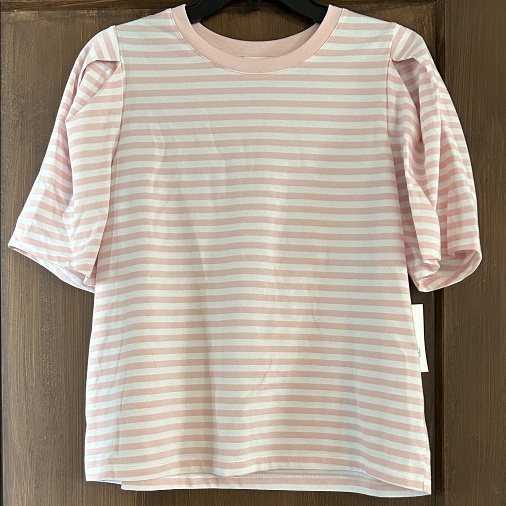 Striped Pink & White Short Sleeve Women's Top